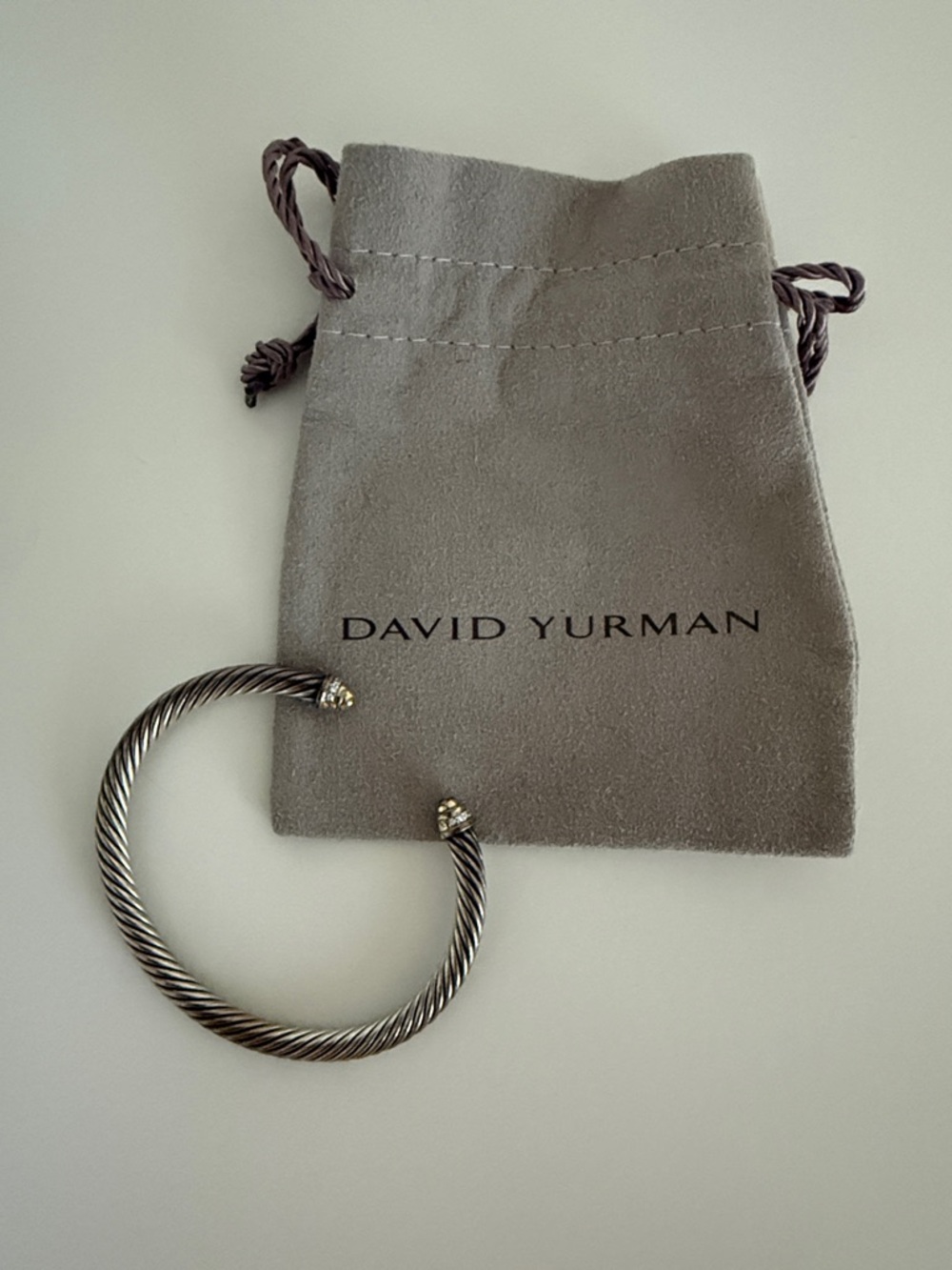 David Yurman Silver-Tone Twisted Cable with Diamond Cuff Bracelet